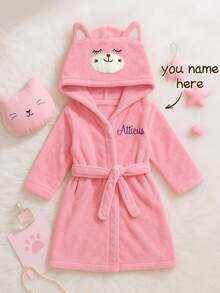 Personalized Baby Gift | Customizable Name Animal Hooded Bathrobe | Comfortable Infant Bathrobe, Suitable For Newborns, Baby Showers And Christmas (12-24 Months), Plush Terry - Pale Pink Kitten - View 5