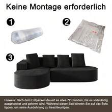Fully Compressed Boneless Sofa, Modular Combination Sofa (L-Shaped Recliners), Modern Cloud Combination Sofa (Deep Seats), Sponge Compression Sofa (Without Assembly) - Đen + Nhung + 3 Ghế + Xốp - Xem 7