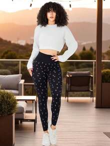 Set de 2 piezas Legging con estampado a cuadros de talle alto paquete de 2 pzas trendy Pantalones de Yoga - Naranja - Ver 6