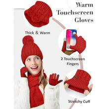 Men Winter Scarf Set 4-Piece Winter Beanie Set - Knit Hat, Scarf, Gloves & Earmuffs For Men/Women Beanie Scarf Combo