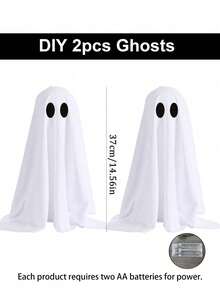 2pcs Halloween Decorations, Scary Ghost With String Lights - Suitable For Halloween Indoor Party, Home Dining Table, Room, Kitchen And Fireplace Decor - White - View 5