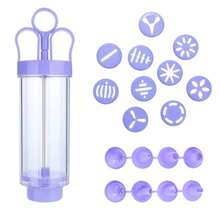 Molde tubular con forma de flor para galletas, 10 decoraciones con estampados florales, boquilla para pastel con recipiente transparente, ideal para hacer galletas (morado)