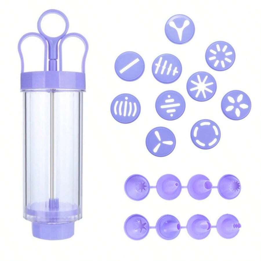 Molde tubular con forma de flor para galletas, 10 decoraciones con estampados florales, boquilla para pastel con recipiente transparente, ideal para hacer galletas (morado)