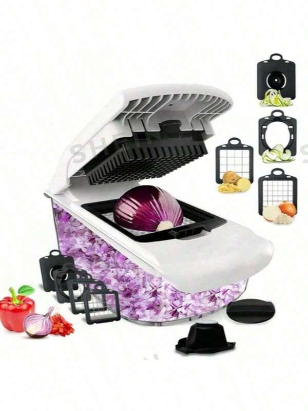 Vegetable Chopper Vegetable Cutter Mandoline Vegetable Slicer - Veggie Onion Salad Food Chopper Manual - Potato Chipper - Veg Chopper And Dicer - Kitchen Tools & Gadgets (6-In-1 Compact White)