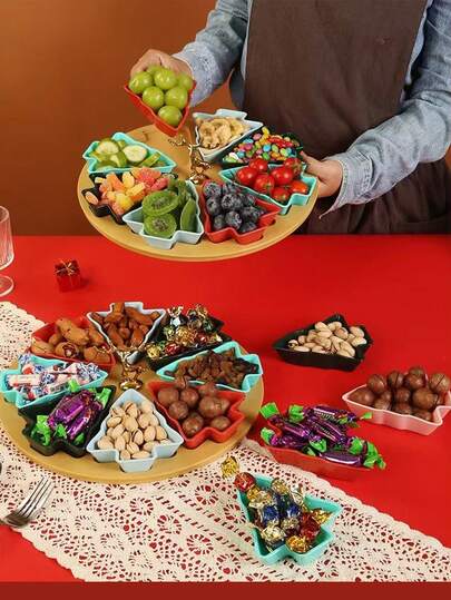 1pc Christmas Tree Shaped Divided Fruit/Snack Tray, Home Use Dry Fruit Plate, Suitable For Living Room/Dining Room Christmas Party Snack & Fruit Display Christmas Christmas Decorations Christmas Pajamas Christmas Gifts Christmas Decor