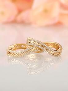 一对优雅的立方氧化锆耳环，情人节、结婚纪念日、订婚派对送给女性的礼物 - 金黃色 - 查看 3