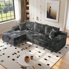 106" Modular L-Shape Chaise Lounge Sofa Premium Corduroy Cloud Velvet No Assembly Required Convertible Loveseat Sofa Bed Deep Seat Comfort Living Room Bedroom Apartment Hotel[2 Package Shipping] - 淺灰色 - 查看 13