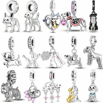 1Pc Silver Plated Puppy Dog Collection Golden Retriever, Pomeranian, Beagle, Bulldog, Schnauzer Charm Suitable For Bracelet Necklace Keychain Diy Jewelry Making Beads Daily Wear Gift For Friend Family