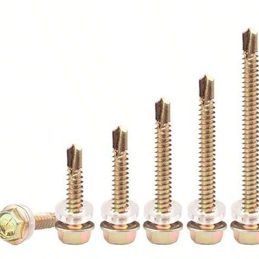Tornillos autoperforantes de cabeza hexagonal galvanizados con arandelas, comúnmente utilizados para metal, muebles, construcción y reparación, sujetadores de tornillos de alta resistencia