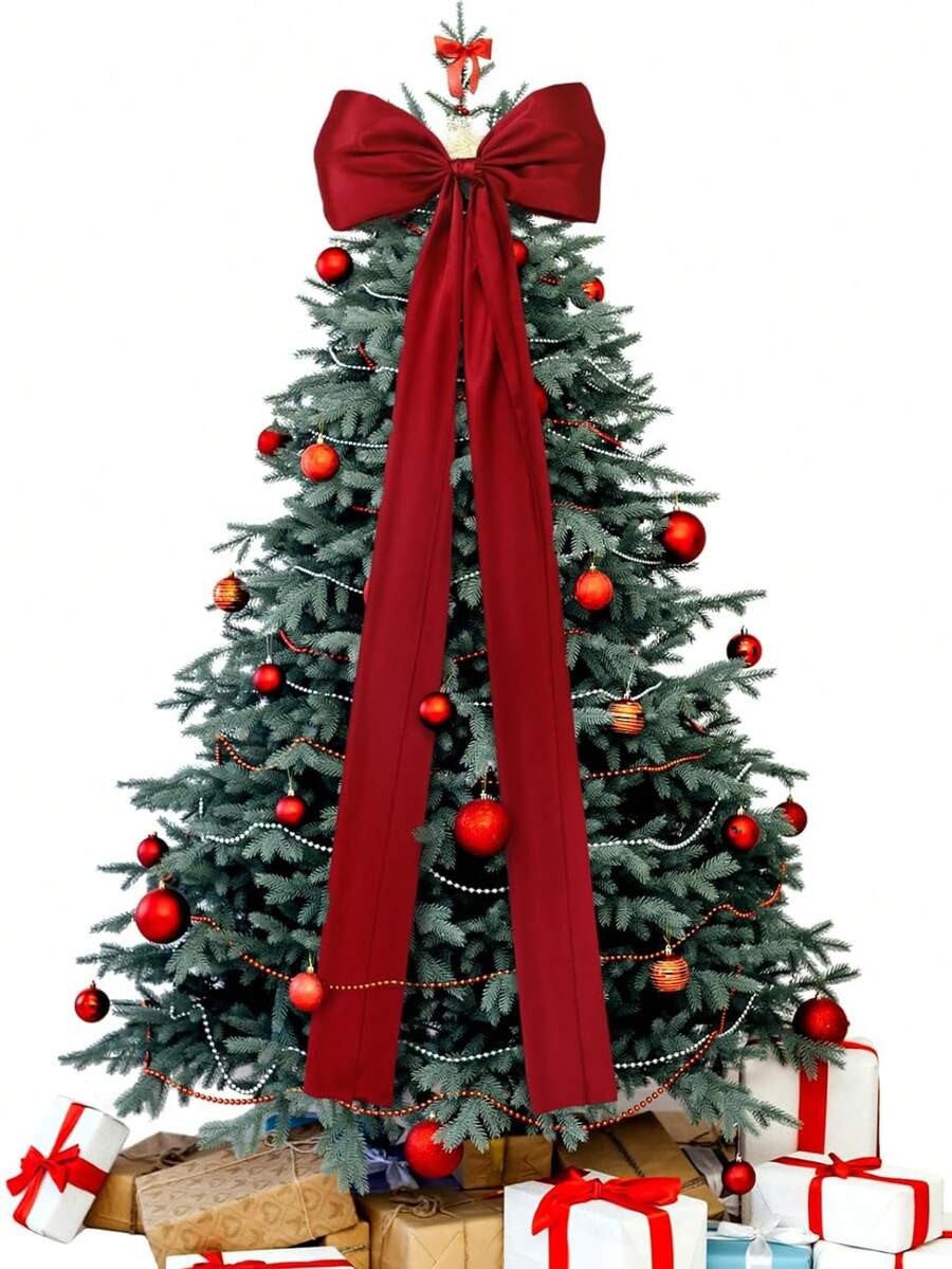 1 Stück 20 x 47 Zoll (ca. 50,8 x 119,2 cm) Weihnachtsbaum Dekoration, weinrote Schleife, Oversized Satinschleife Dekoration, Weihnachtsbaum Dekoration für Zuhause, Kranz, Wand, Geburtstag, Hochzeit, Verlobung, Junggesellenabschied, Weihnachtsdekoration, Winterraumdekoration