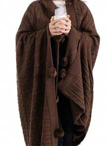 Made In Turkey - Pom-Pom Knitted Throw Blanket – 130x170 Cm Sofa Throw, Shoulder Wrap & TV Blanket - Brown - View 3