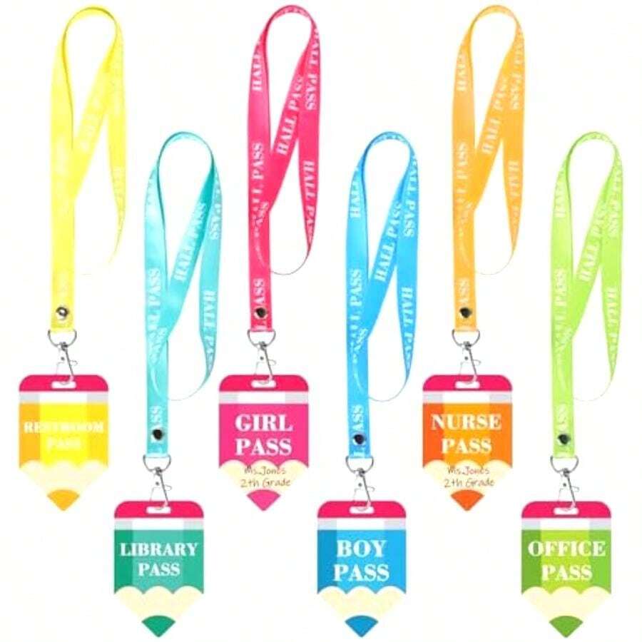 6 Sets Hall Passes For Classrooms, PVC Hall Lanyards Passes For Hall ...