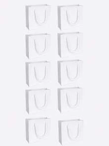 10个装白色牛皮纸手提袋，白色礼品袋，纯色礼品袋，迷你便携小购物袋，适用于精品店、婚礼派对回礼袋、婴儿派对、生日派对、伴娘礼品袋、母亲节毕业典礼等场合。