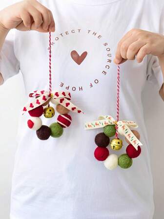 圣诞装饰，迷你羊毛球铃铛花环吊坠，适用于圣诞树，圣诞节，花环藤蔓装饰，少女心装饰，节日家居装饰