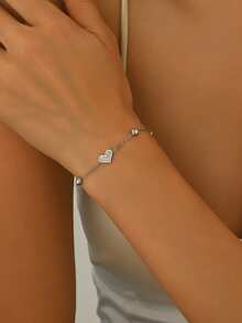 1 pieza Brazalete de acero inoxidable con forma de corazón y diamantes de imitación, caja de regalo de lujo, regalo de cumpleaños, accesorio de joyería ligero y versátil para mujeres