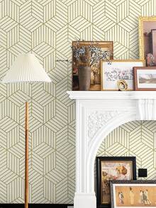 1 rouleau de papier peint adhésif or et beige, papier contact géométrique à rayures hexagonales, papier peint amovible et auto-adhésif, papier vinyle imperméable pour armoires, étagères, tiroirs, rénovation de chambre, stickers muraux, décoration murale, décoration d'intérieur