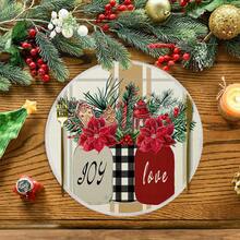 1 buc/4 buc/6 buc/60 buc Covorașe rotunde cu motive florale de Crăciun, frunze verzi și fructe de pădure roșii, covorașe din in de Crăciun, covorașe rezistente la pete, potrivite pentru casă, sufragerie și restaurant, decor de masă, articole pentru casă