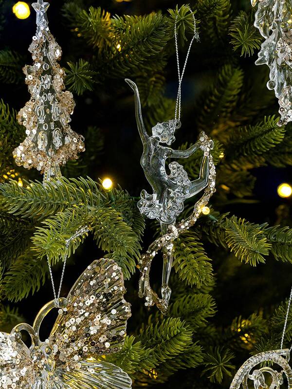 1pc Crystal Christmas Ornaments Clear Ornaments With Golden Glitter Angel Ballerina Violin French Horn Elk Owl Hanging Pendant For Christmas Tree Elegant Decorations Christmas Home Party Decorations Home Decor Christmas Decorations Room Decor Winter
