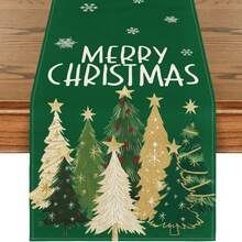 Chemin de table de Noël noir/vert/bleu/rose - Motif "Merry Christmas" Arbre de Noël en polyester lavable et réutilisable, convient pour la table des fêtes, la décoration de la maison, les célébrations saisonnières