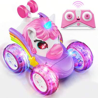 4WD 360° Stunt Remote Control Car With LED Lights, 2.4GHz Electric Toy Car, Gift For Girls Aged 3-6