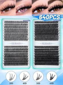 640PCS Personal Eyelash Bundle High Volume 10D-40D/30D+40D+50D+60D/50D+60D+80D+100 10-16mm DIY Eyelash Bundle Extra Thick, Natural Look And Density, Ultra Soft, Ultra Lightweight Reusable Individual Split False Eyelash Eyelash Extension Kit For Use At Home Or In Your Daily Life, Weddings, Appointments, Parties, Music Festivals, And Christmas,Individual Eyelashes,Cluster Lashes,Lasheslash Clusters,Eyelash Clusters,Individual Eyelashes,Lashes,Fake Lashes - DD - 查看 12