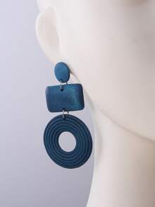Natural Geometric Wooden Patchwork Long Earrings, Suitable For Beach, Party, Travel, Holiday, Daily Wear And Gift - Navy Blue - View 7