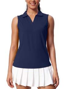 Women's Sleeveless Golf Shirts UPF 50+ Quickly Dry Tennis Polo Lightweight Sports Athletic Tank Tops - 藏蓝色 - 查看 1