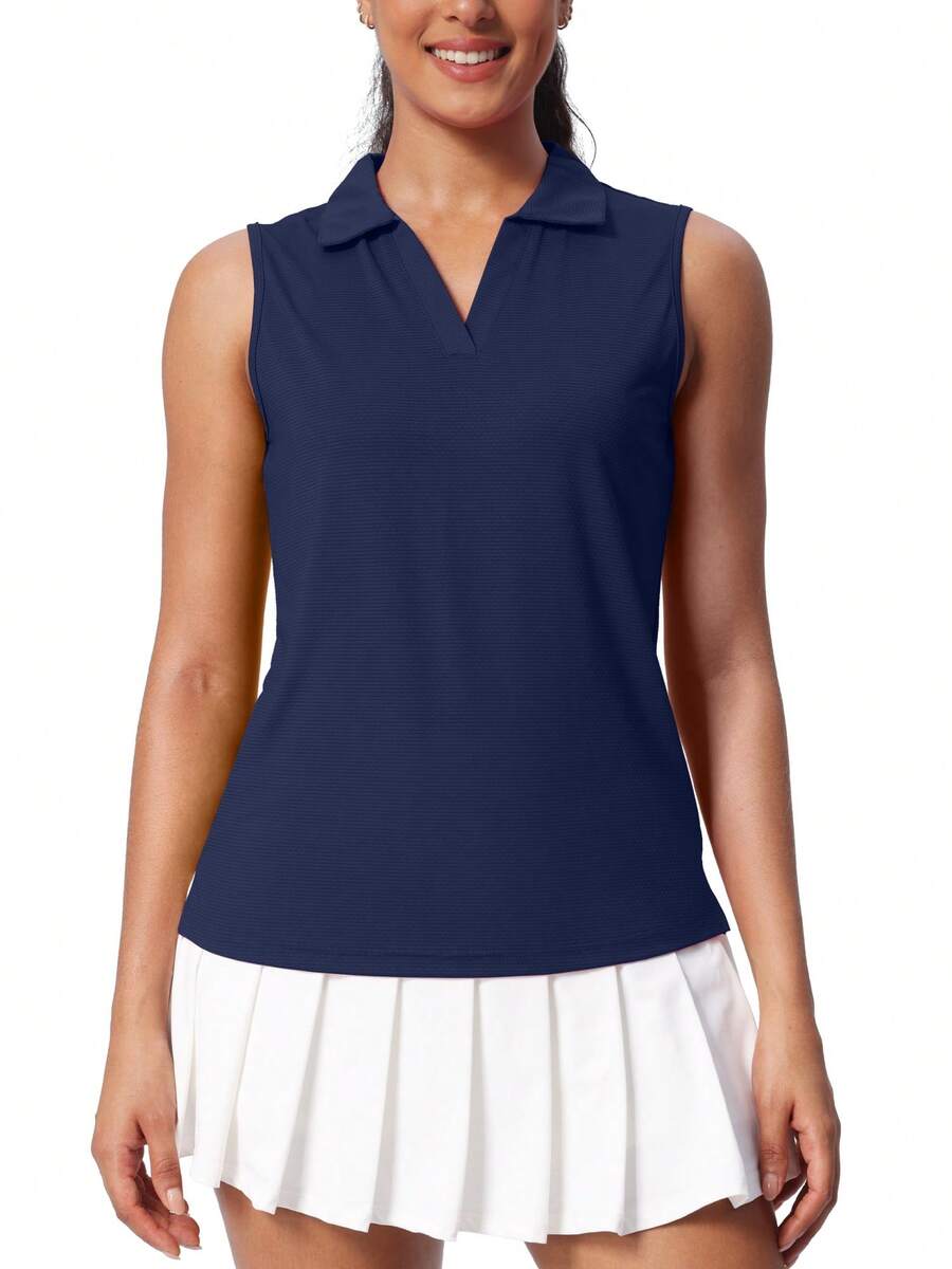Women's Sleeveless Golf Shirts UPF 50+ Quickly Dry Tennis Polo Lightweight Sports Athletic Tank Tops - 藏蓝色 - 查看 1