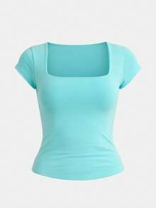 Kit 3 Women's Short Sleeve Suplex Blouse Cold Mesh Basic Blouse - Aqua Green, Nude and Baby Blue - View 4