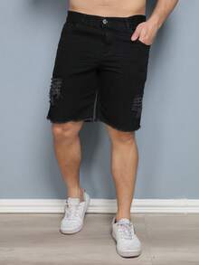 Men's Ripped Colorful Bermuda Jeans - Negro - Ver 2
