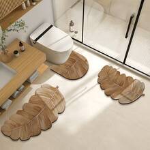 1/3 buah Keset Anti Selip Penyerap Air Kamar Mandi, Keset Diatomit Motif Daun Cokelat, Set Kamar Mandi, Keset Toilet Berbentuk U, Keset Kaki Penyerap Air Wastafel, Ketebalan 2,5 mm Dekorasi Kamar Mandi Dapur Dekorasi Natal Karpet Dapur - Coklat - View 14