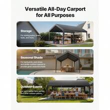Carport, 10 X 20 FT Outdoor Car Canopy, Potable Carport, Heavy Duty Galvanized Car Shelter, UV-Resistant & Water-Resistant, All-Season Protection, Storage Shed For Car Boat Motorcycle Grey - Grey - View 7