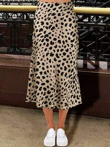 ELVA Curve 豹纹印花半身裙，适合派对、办公室、鸡尾酒会、音乐节、休闲外出、街头风、秋季、返校季、万圣节、外出上衣、西部风、优雅休闲、复古风、商务休闲、教师装、春假等场合。 - 卡其色 - 查看 2