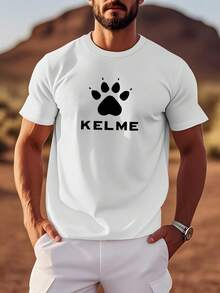 Maglietta casual da uomo, girocollo in cotone con stampa a artiglio Kelme, maniche corte leggere, tessuto leggermente elasticizzato, vestibilità regular, abbigliamento casual