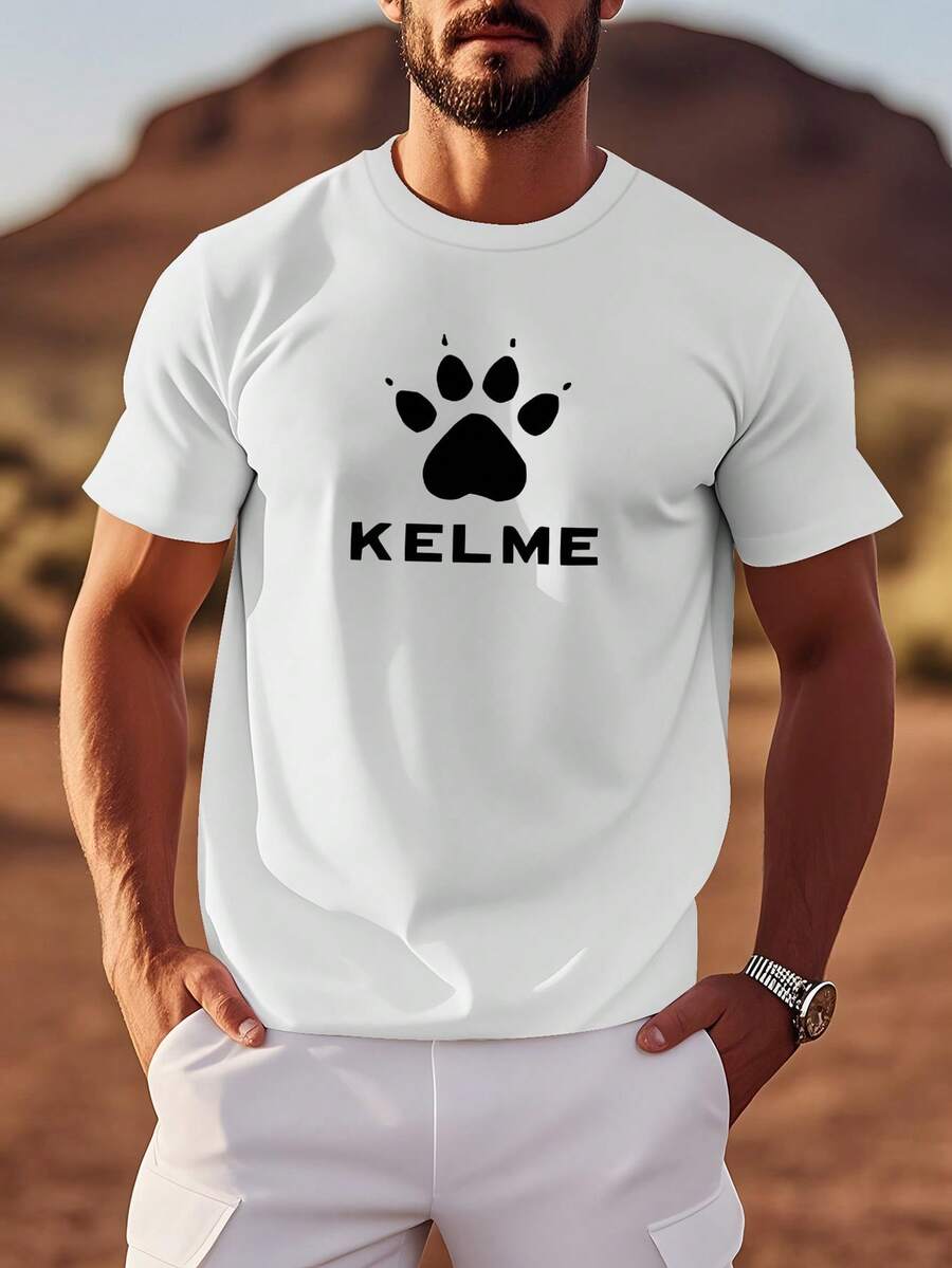 Maglietta casual da uomo, girocollo in cotone con stampa a artiglio Kelme, maniche corte leggere, tessuto leggermente elasticizzato, vestibilità regular, abbigliamento casual