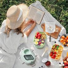 40.5 Oz.Large Salad Bowl,1 Adult Bento Box, Salad Container, Large Salad Bowl, Bento-Style Tray For Toppings, 3 Oz. Sauce Container For Dressing, With Reusable Fork And Knife,Back To School - 便當 - 查看 3