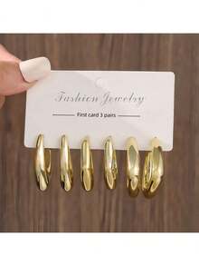 3对/9对新款ABS树脂&CCB金色夸张C型水滴个性时尚耳环套装 - 新二 - 查看 9