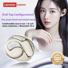 Lenovo 联想 TA300 蓝牙耳机，开放式设计，非入耳式，挂耳式，骨传导，高品质音频，运动佩戴舒适，HiFi 音效，AI 通话降噪，超长续航，黑色（中文包装） - 月岩白 - 查看 5