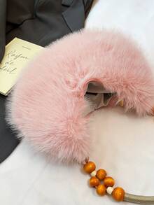 2025 Autumn/Winter Furry Handbag, Plush Small Bag, Shoulder Dumpling Bag, Wooden Bead Unique Creative Tote Bag, Shoulder Bag