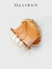 ELLA GRACE-White Shell Shape Acrylic Clutch Bag With Vintage Ball Clasp And Detachable Gold Chain Strap, Elegant Evening Purse For Women Wedding And Banquet