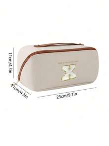 1pc High Quality PU Cosmetic Bag Travel Bag With Letters Cosmetic Storage Bag, Large Capacity Women's Handbag, Portable Travel Storage Bag, Multifunctional Waterproof Bag, Cosmetic Storage Bag, Travel Accessories, Travel Essentials, Cruise Essentials, Jewelry Storage, Lip Oil Storage, Nail Polish Storage, Valentine's Day Gifts, Bridesmaid Gifts, Birthday Gifts, Friends And Teacher Gifts, Holiday Gifts, Mother's Gifts, Women's Gifts