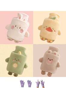 卡通植绒大容量热水袋可重复注水防爆防漏可拆卸暖手宝暖肚脐暖宝宝可爱电热水袋男生情人节心形女士情人节适用月经期女士情人节礼物生日男友女友 - 彩色 - 查看 5