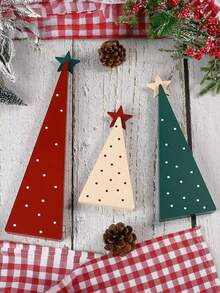1/3 Pcs Wooden Christmas Tree Ornaments - Modern Minimalist White, Red And Green Desktop Standing Decorations With Star-Shaped Toppers, Layered Holiday Pendants And A Sturdy Base, Suitable For Home, Desks, Bookshelves, Offices, And Parties Christmas Decorations Winter Room Decor Christmas Decorations Home Christmas Gifts Christmas Decor - Multicolor - View 4