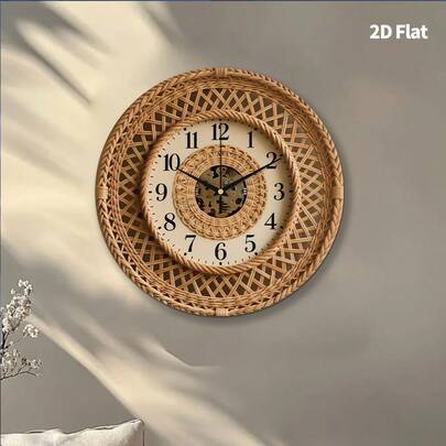 1 件波西米亚风格简约创意编织风格木制挂钟，超静音石英机芯，无滴答声，适合装饰客厅、卧室、办公室、餐厅和咖啡馆的时钟，是送给朋友和家人的完美装饰礼物