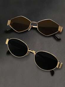 1/2/4 Pcs Of Women's Metal Frame Oval/Polygonal Fashion Glasses, Suitable For Daily Use And Outdoor Activities