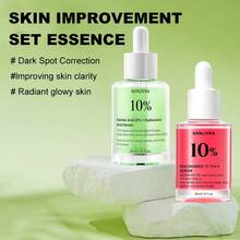 Double-Bottle Double-Effect Essence Set, Niacinamide 10% Serum+Azelaic Acid 10% Hyaluronic Serum,With Vitamin B12, Face Essence For Glass Skin, Dark Spot Correction,Even Toning,Improves Overall Completion, Smooth Skin, Korean Skin Care - Red + Green - View 3