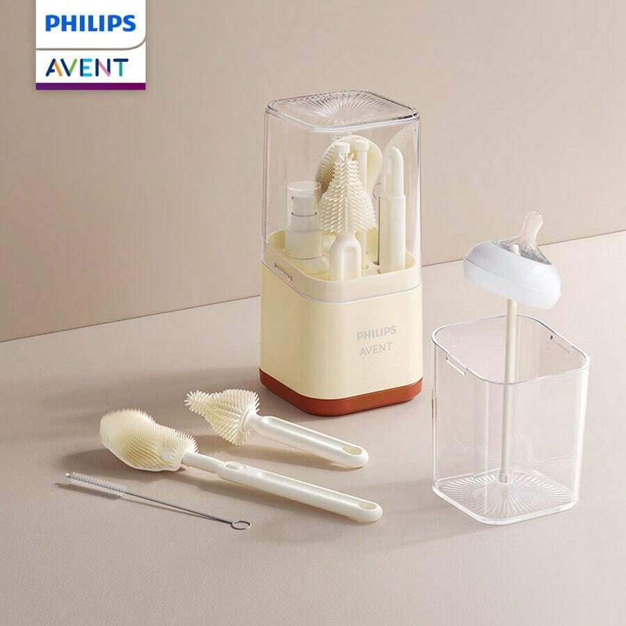 Philips Avent Juego de 6 en 1 de cepillos limpiadores de biberones Avent - Kit de limpieza de biberones con cepillo de silicona, juego portátil de cepillos para biberones, cepillo de limpieza de silicona, juego de cepillos de limpieza específicos para recién nacidos