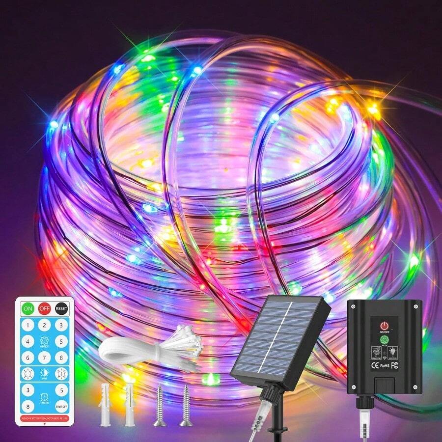Solar Rope Lights, 33FT 100LED Outdoor Waterproof Solar Lights With Remote, IP67 String Light With Timing & 8 Modes For Garden Tree Pathway Yard Pool RV Christmas Decor - Nhiều màu - Xem 1