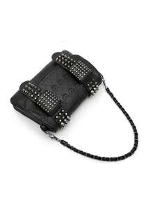 (Halloween) New Fashion Solid Color Multi-Compartment Shoulder Bag, Versatile High-End Skull Embossed Design, Unique Rivet Decor Detachable Adjustable Magnetic Flap Crossbody Bag, Suitable For Outing, Dating, Shopping, Commuting/Work, Office Daily Matching, Gift Giving.