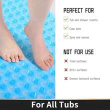 Tapis de bain antidérapant, ventouses ultra-puissantes, 88 x 39,4 cm de long, avec trous de drainage, lavable en machine, tapis de douche à drainage rapide, indispensable pour la salle de bain, bleu transparent - Bleu azur - Voir 2